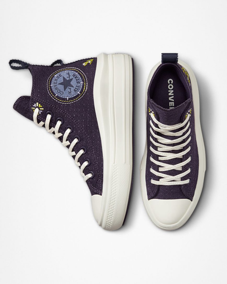 Women's Converse Chuck Taylor All Star Move Autumn Embroidery High Top Platform Shoes Purple | AU C0643I